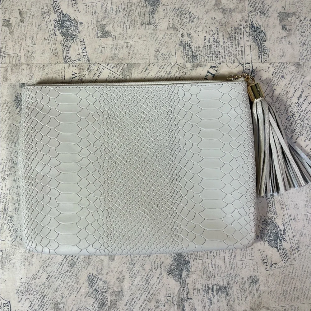 GiGi New York All In One Python Embossed Leather Clutch Bag Tassel Zip Pouch